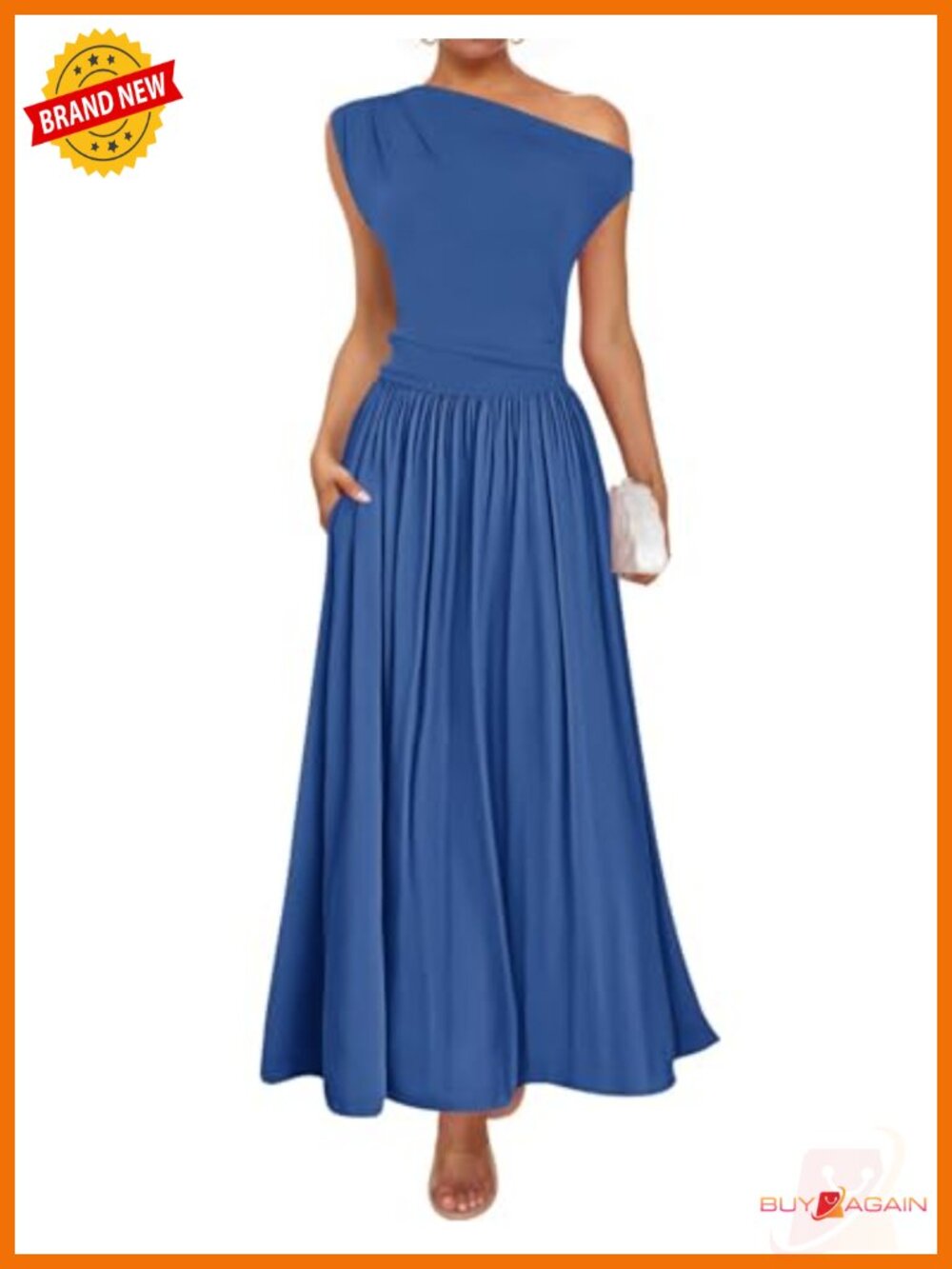 ZESICA Sleeveless One Shoulder Maxi Dress with Pockets